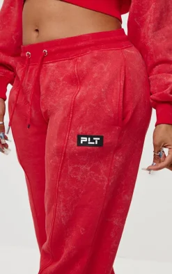PRETTYLITTLETHING Shape Washed Red Wide Leg Sweatpants