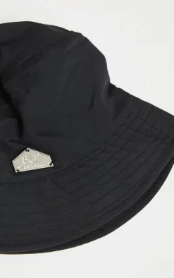PRETTYLITTLETHING Silver Detail Black Bucket Hat