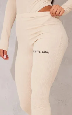 PRETTYLITTLETHING Stone Crinkle Rib Split Hem Leggings