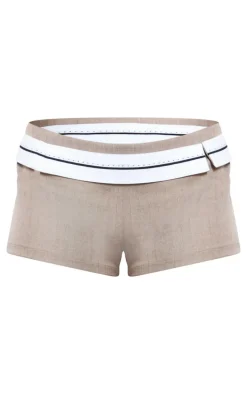 PRETTYLITTLETHING Stone Contrast Foldover Waistband Shorts