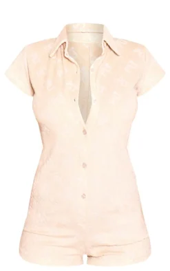 PRETTYLITTLETHING Stone Embossed Towel Beach Romper