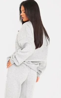 PRETTYLITTLETHING Tall Ash Grey Borg Applique Oversized Sweatshirt