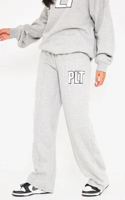 PRETTYLITTLETHING Tall Ash Grey Borg Applique Wide Leg Sweatpants