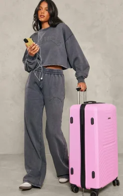 PRETTYLITTLETHING Tall Charcoal Blue Distressed Varsity Cropped Sweatshirt