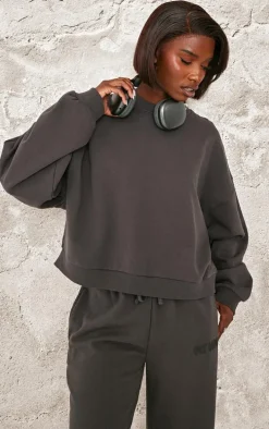 PRETTYLITTLETHING Tall Charcoal Premium Studio Print Boxy Sweatshirt