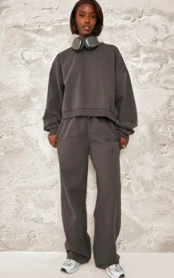 PRETTYLITTLETHING Tall Charcoal Premium Studio Print Boxy Sweatshirt