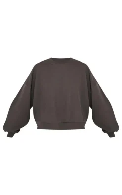 PRETTYLITTLETHING Tall Charcoal Premium Studio Print Boxy Sweatshirt