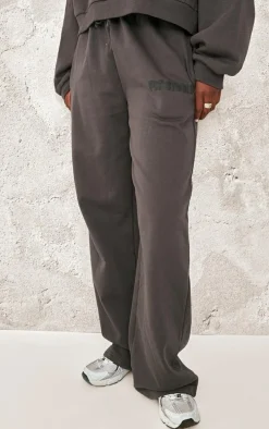 PRETTYLITTLETHING Tall Charcoal Premium Studio Print Straight Leg Sweatpants