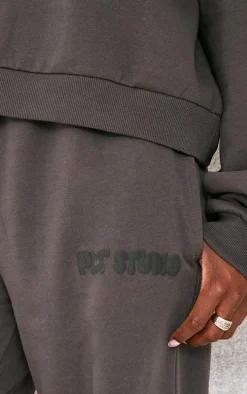 PRETTYLITTLETHING Tall Charcoal Premium Studio Print Straight Leg Sweatpants