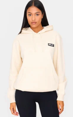PRETTYLITTLETHING Tall Cream Oversized Badge Detail Hoodie