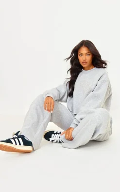 PRETTYLITTLETHING Tall Grey Marl Distressed Varsity Cropped Sweatshirt