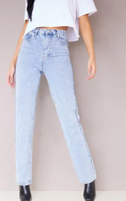 PRETTYLITTLETHING Tall Light Blue High Waist Straight Leg Jeans