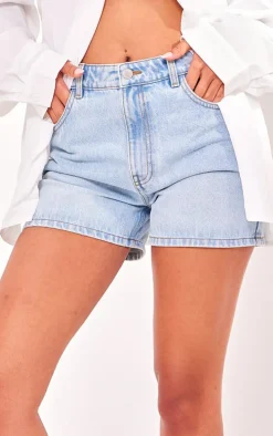 PRETTYLITTLETHING Tall Light Blue Wash Mom Denim Shorts