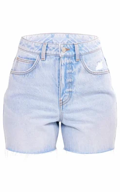 PRETTYLITTLETHING Tall Light Blue Wash Raw Hem Boyfriend Denim Shorts