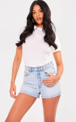 PRETTYLITTLETHING Tall Light Blue Wash Basic Denim Shorts