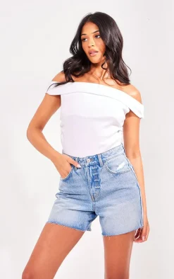 PRETTYLITTLETHING Tall Vintage Mid Wash Raw Hem Boyfriend Denim Shorts