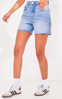 PRETTYLITTLETHING Tall Vintage Mid Wash Raw Hem Boyfriend Denim Shorts