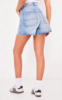 PRETTYLITTLETHING Tall Vintage Mid Wash Raw Hem Boyfriend Denim Shorts