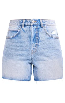 PRETTYLITTLETHING Tall Vintage Mid Wash Raw Hem Boyfriend Denim Shorts