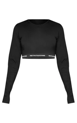 PRETTYLITTLETHING Tape Black Long Sleeve PJ Top