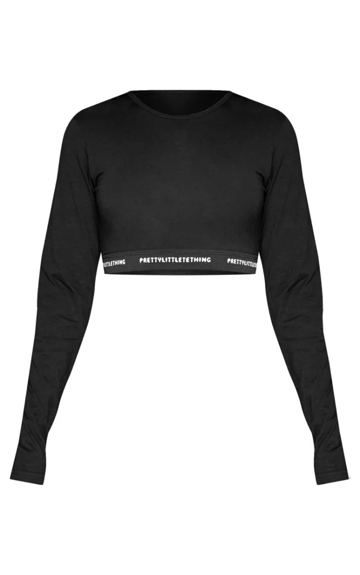 PRETTYLITTLETHING Tape Black Long Sleeve PJ Top