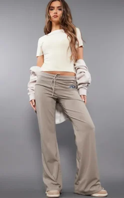 PRETTYLITTLETHING Taupe Badge Low Rise Flared Pants