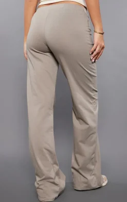 PRETTYLITTLETHING Taupe Badge Low Rise Flared Pants