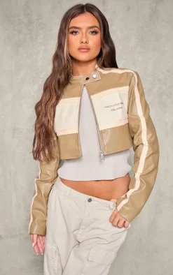 PRETTYLITTLETHING Taupe Girl Gang Racer Jacket