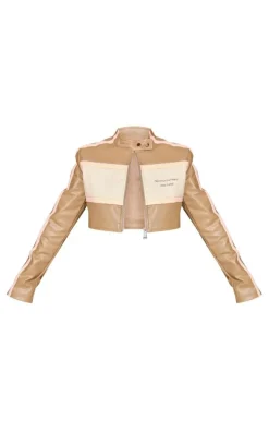 PRETTYLITTLETHING Taupe Girl Gang Racer Jacket