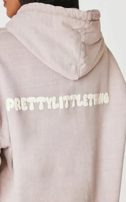 PRETTYLITTLETHING Taupe Puff Back Print Hoodie