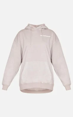 PRETTYLITTLETHING Taupe Puff Back Print Hoodie