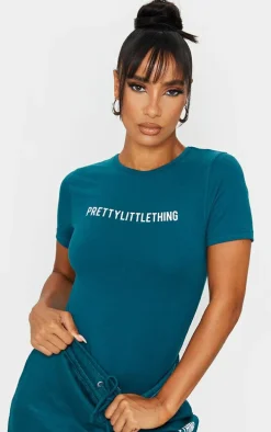 PRETTYLITTLETHING Teal Logo Short Sleeved Bodysuit