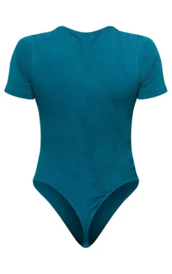 PRETTYLITTLETHING Teal Logo Short Sleeved Bodysuit