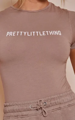 PRETTYLITTLETHING Toffee Logo Short Sleeved Bodysuit