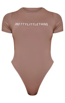 PRETTYLITTLETHING Toffee Logo Short Sleeved Bodysuit