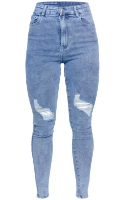 PRETTYLITTLETHING Vintage Wash Knee Rip 5 Pocket Skinny Jeans