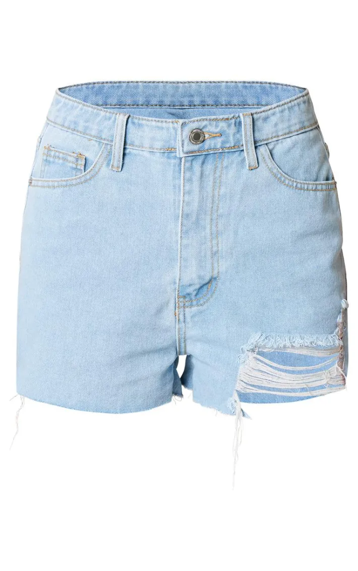 PRETTYLITTLETHING Vintage Wash Ripped Denim Mom Shorts