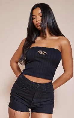 PRETTYLITTLETHING Washed Black Raw Hem Hotpants