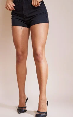 PRETTYLITTLETHING Washed Black Raw Hem Hotpants