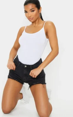 PRETTYLITTLETHING Washed Black Denim Ripped Shorts