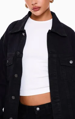 PRETTYLITTLETHING Washed Black Oversized Boyfriend Denim Jacket