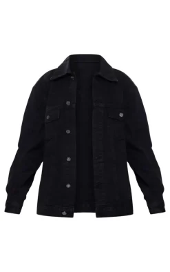 PRETTYLITTLETHING Washed Black Oversized Boyfriend Denim Jacket