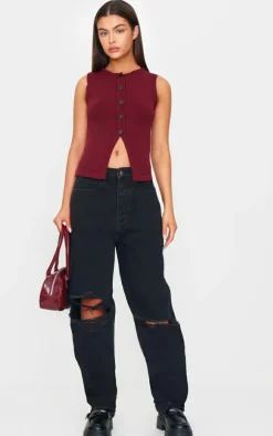PRETTYLITTLETHING Washed Black Extreme Ripped Hem Boyfriend Jeans