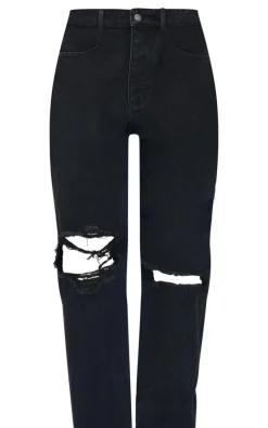 PRETTYLITTLETHING Washed Black Extreme Ripped Hem Boyfriend Jeans