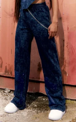 PRETTYLITTLETHING Washed Blue Wide Leg Sweatpants