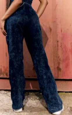 PRETTYLITTLETHING Washed Blue Wide Leg Sweatpants