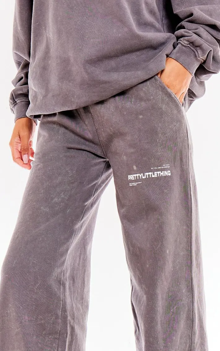 PRETTYLITTLETHING Washed Charcoal Print Oversized Wide Leg Sweatpants