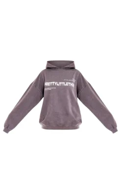 PRETTYLITTLETHING Washed Charcoal Print Washed Oversized Hoodie