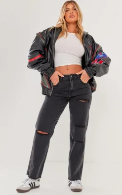 PRETTYLITTLETHING Washed Black Raw Hem Ankle Grazers Distressed Straight Leg Jeans