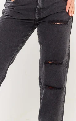 PRETTYLITTLETHING Washed Black Raw Hem Ankle Grazers Distressed Straight Leg Jeans